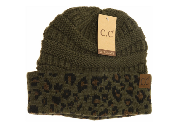 Matching Cuff Leopard Print Beanie