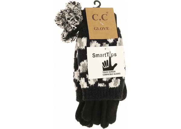 Leopard Print Cuffed Gloves W Pom