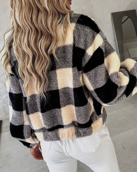 Plaid Fleece Thickened Single Breasted Coat